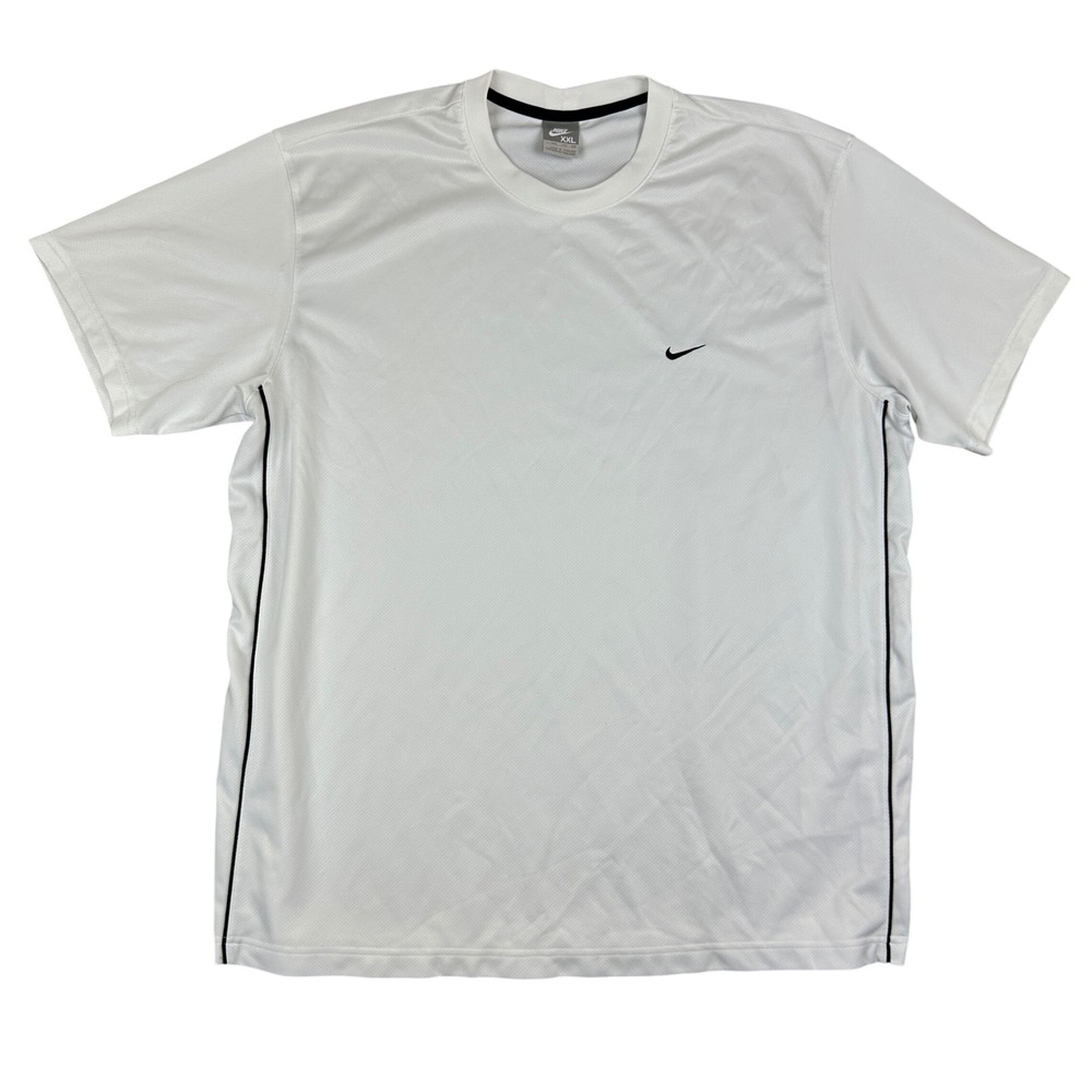 Nike Mens XXL White Short Sleeve Mesh Training Shirt Swoosh Running Tee Gym